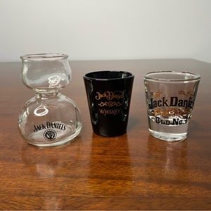 Lot Of 3 Vintage Jack Daniel’s Whiskey Shot Glasses Black/ Gold